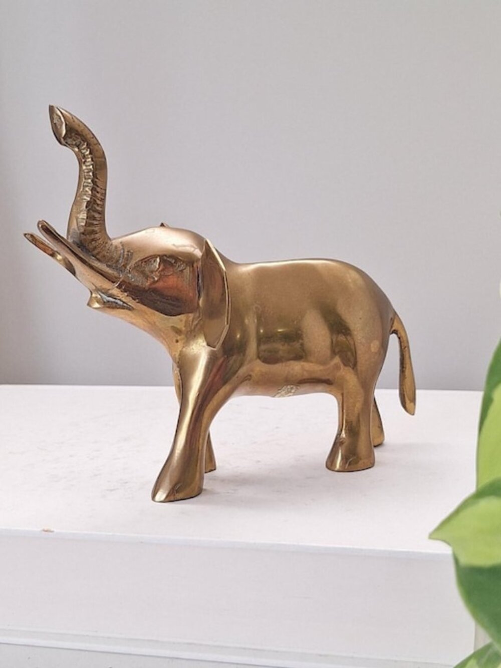 Vintage Brass Elephant Figurine Trunk up Lucky Solid Brass statue sculpture